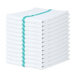 QUICK WICK-White with Green Stripe Restaurant  Super Terry Bar-Mop, 14